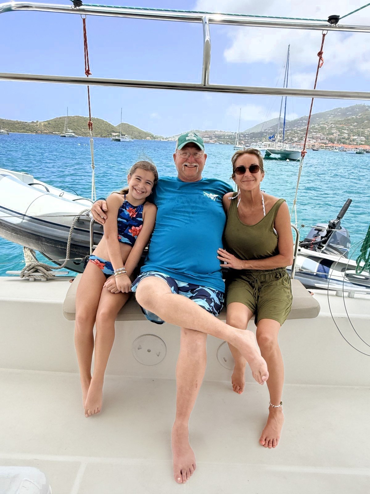 Endless Blue Charters owner with his family aboard the catamaran in the Virgin Islands