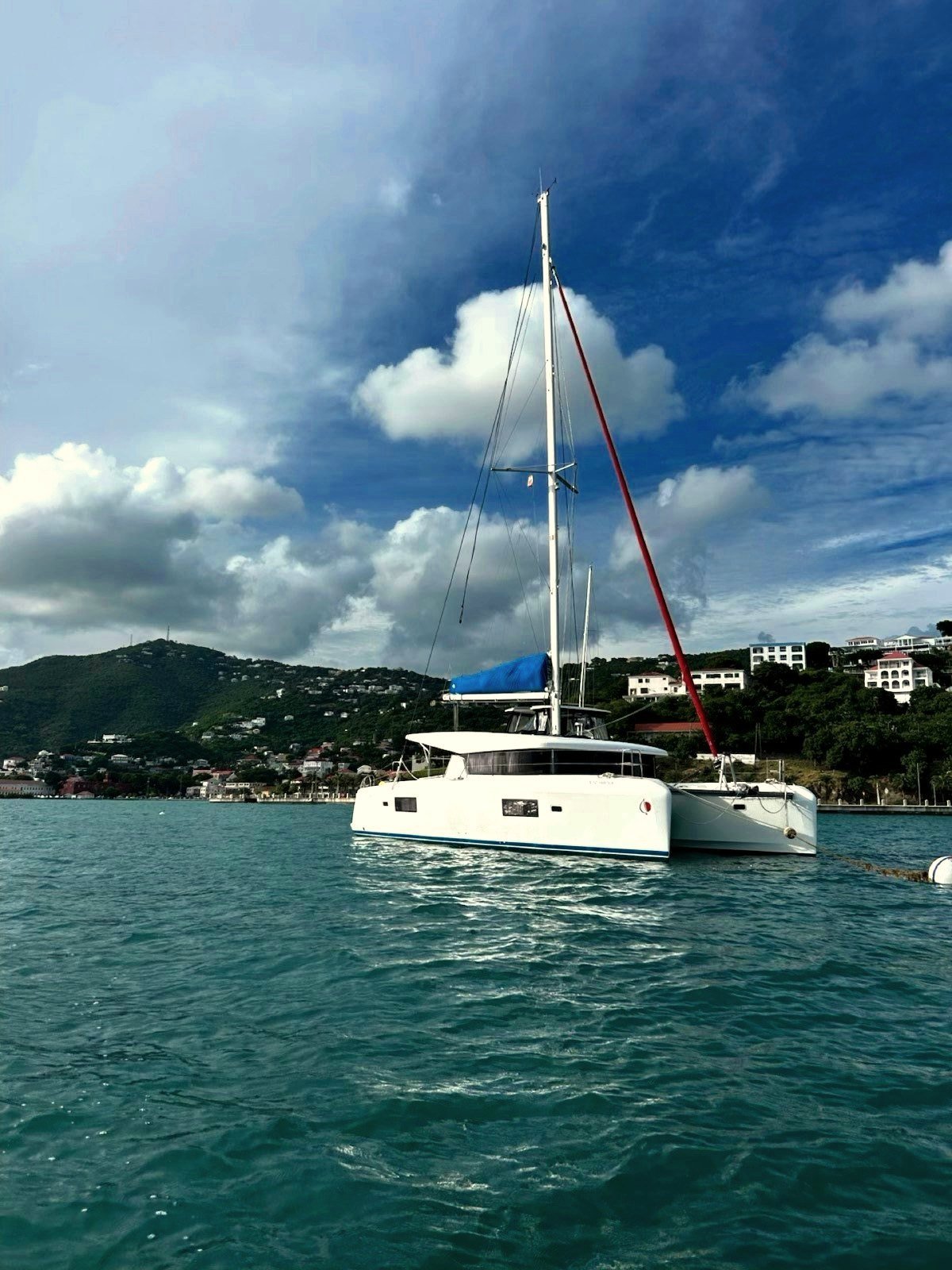 Kai Lana catamaran anchored in the harbor off St. Thomas